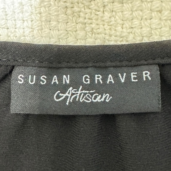 Susan Graver Artisan Beaded Blouse S Black Long Sleeve Glam Boho Top - Picture 5 of 8